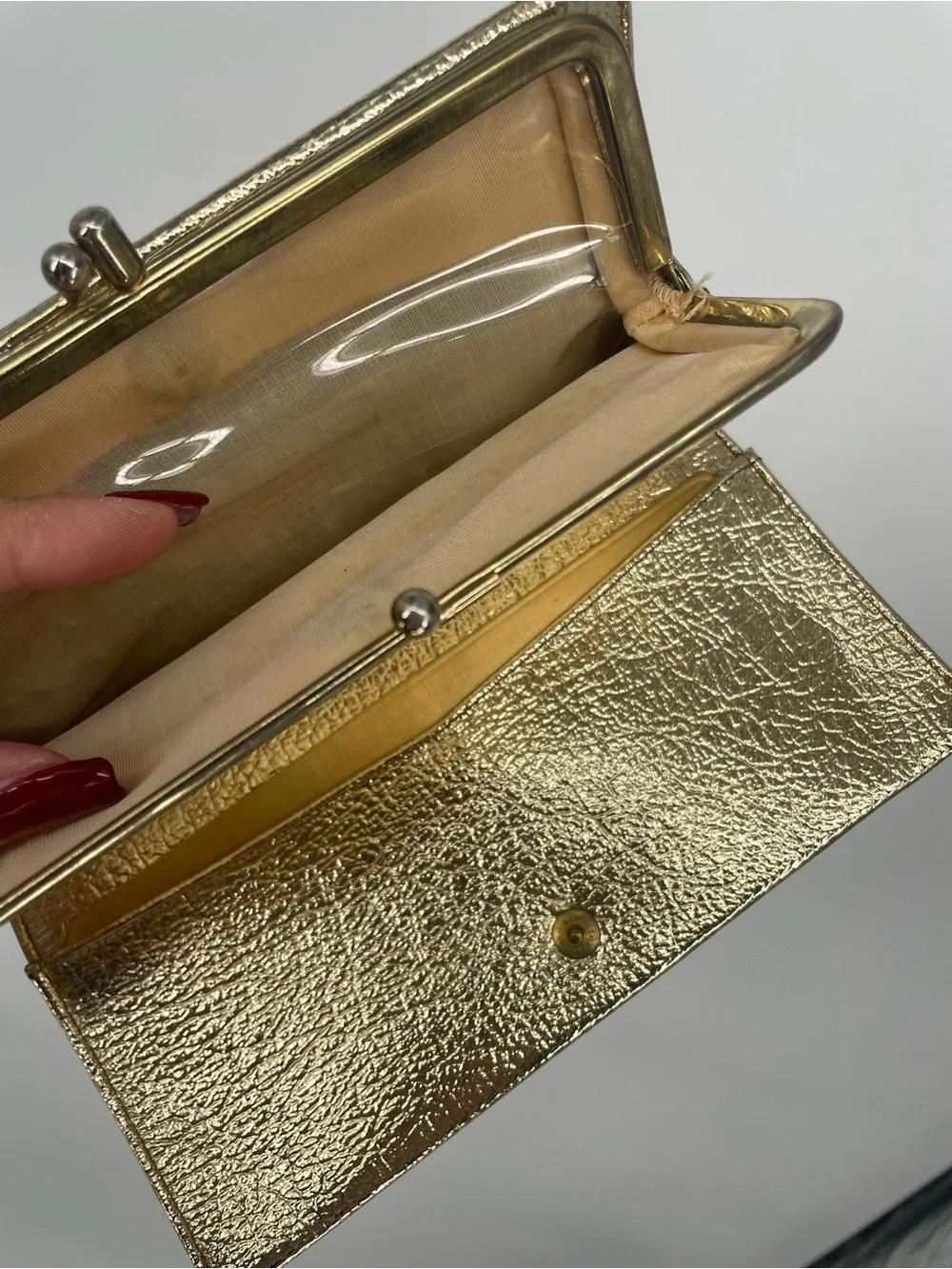 Vintage Baronet Gold Foil Kiss Lock Wallet Clutch Multiple Compartments